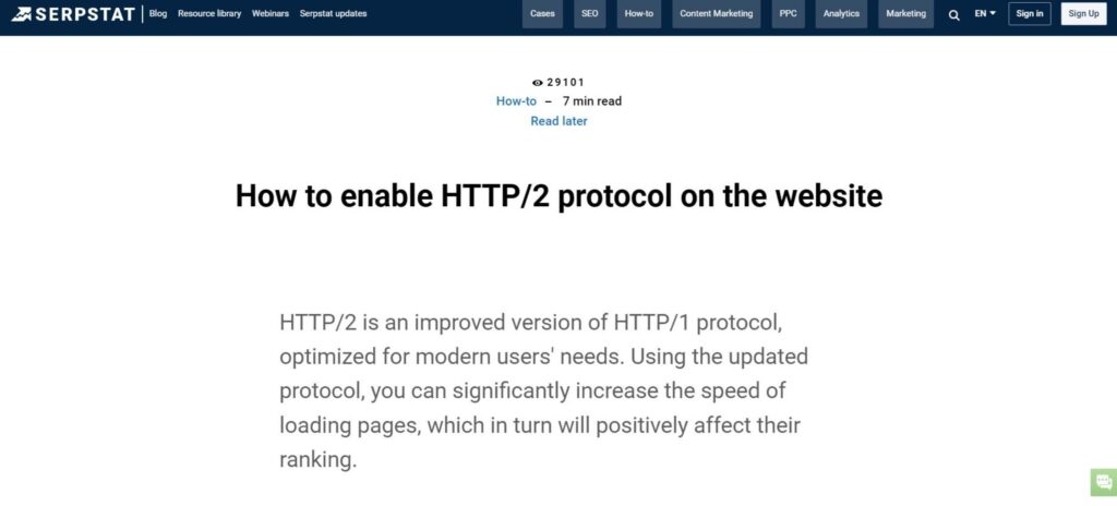 How to enable HTTP/2 protocol on the website